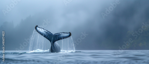 Pacific humpback whale tail throw.