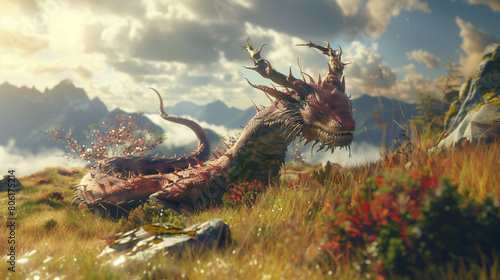 Dragon Resting in Mountain Field