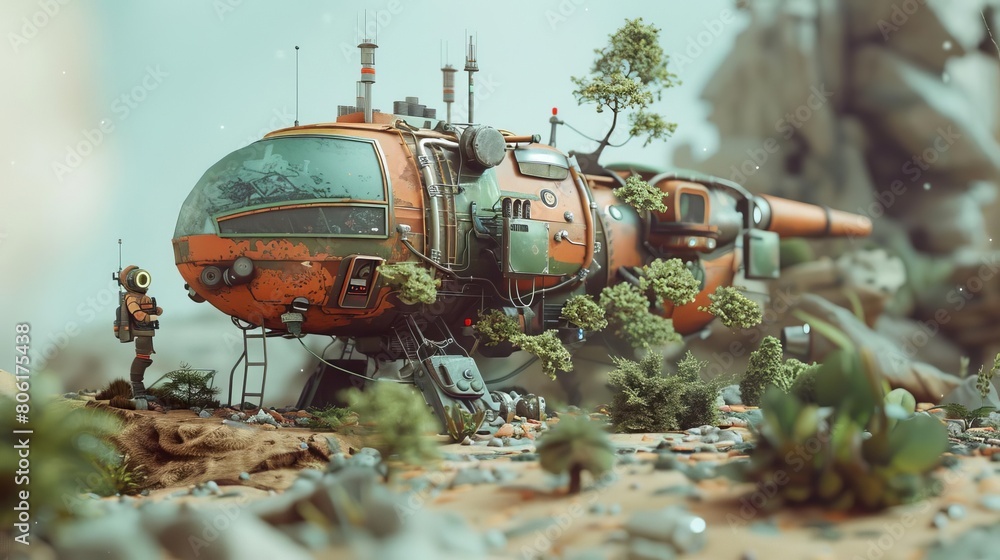 An astronaut on an alien planet discovers an ancient spaceship An astronaut on an alien planet discovers an ancient spaceship