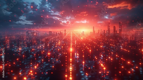 futuristic smart city with digital web network, future in cyberspace, technology sci-fi concept