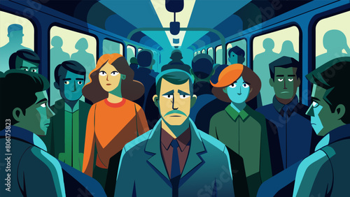 In a crowded subway the long shadows of fellow commuters create an unsettling and intimidating effect emphasizing the vulnerability of those in the.