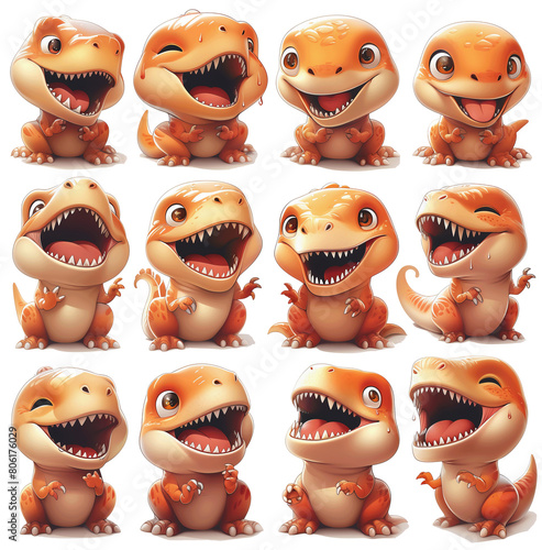 Cute T-Rex Emoticon Pack: Expressive & Minimalist on transparent Background