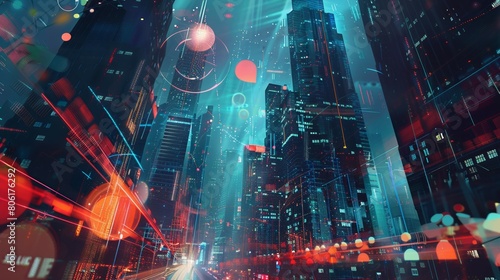 futuristic smart city with digital web network, future in cyberspace, technology sci-fi concept