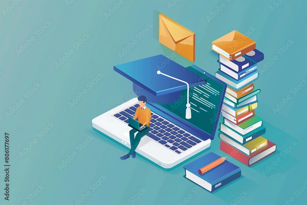 Concept of Online education, Vector of man use online education training and search information on internet. Concept of Online education, Vector of man use online education training and search information on internet.