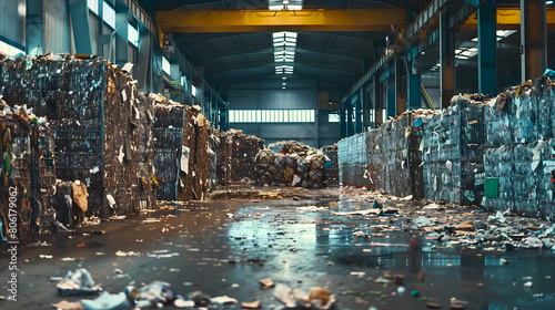 Des bouteilles compactées dans une usine de recyclage. photo