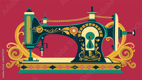Intricately decorated antique sewing machines a nod to the artistry involved in crafting.. Vector illustration
