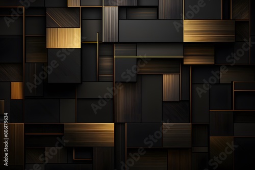Abstract black and golden metallic background. 3d render illustration design  Luxury abstract black metal background with golden light lines  Dark 3D geometric texture  AI Generated 