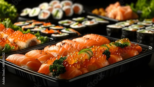Japanese Cuisine Delivery: Balanced Snack and Meal Options for Evening Delivery. Concept Japanese Cuisine, Delivery Options, Balanced Snacks, Evening Delivery, Meal Choices
