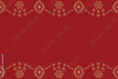 Traditional ethnic motifs ikat geometric fabric pattern cross stitch.Ikat embroidery Ethnic oriental Pixel red background. Abstract,vector,illustration. Texture,christmas,decoration,wallpaper.