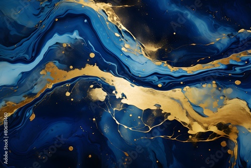 Abstract ocean- ART. Natural Luxury. Style incorporates the swirls of marble or the ripples of agate. Very beautiful blue paint with the addition of gold powder 