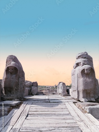Alacahoyuk Lion Gate. Hittite civilization. Ancient and historical city. Corum, Turkey photo