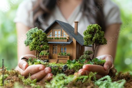 Woman's hands cradling a tiny house model photo