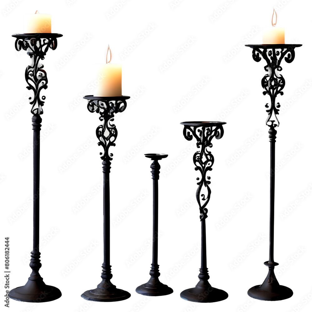 A collection of wrought iron candle holders Transparent Background Images 