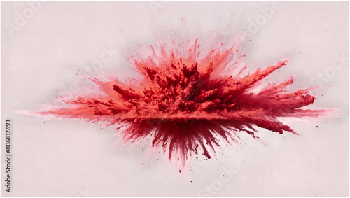 A broad and captivating red powder explosion on a gentle pink canvas, echoing themes of contrast and softness