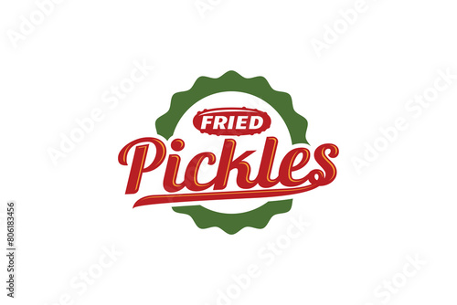 fried pickles logo with a combination of a pickle silhouette and beautiful lettering in vintage style for food trucks, restaurants, cafes, snack shops, etc.