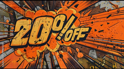 Explosive 20 off sale banner in a comic book style