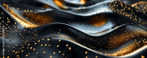 The image is a close-up of a dark gray and gold liquid with a smooth, wavy surface.