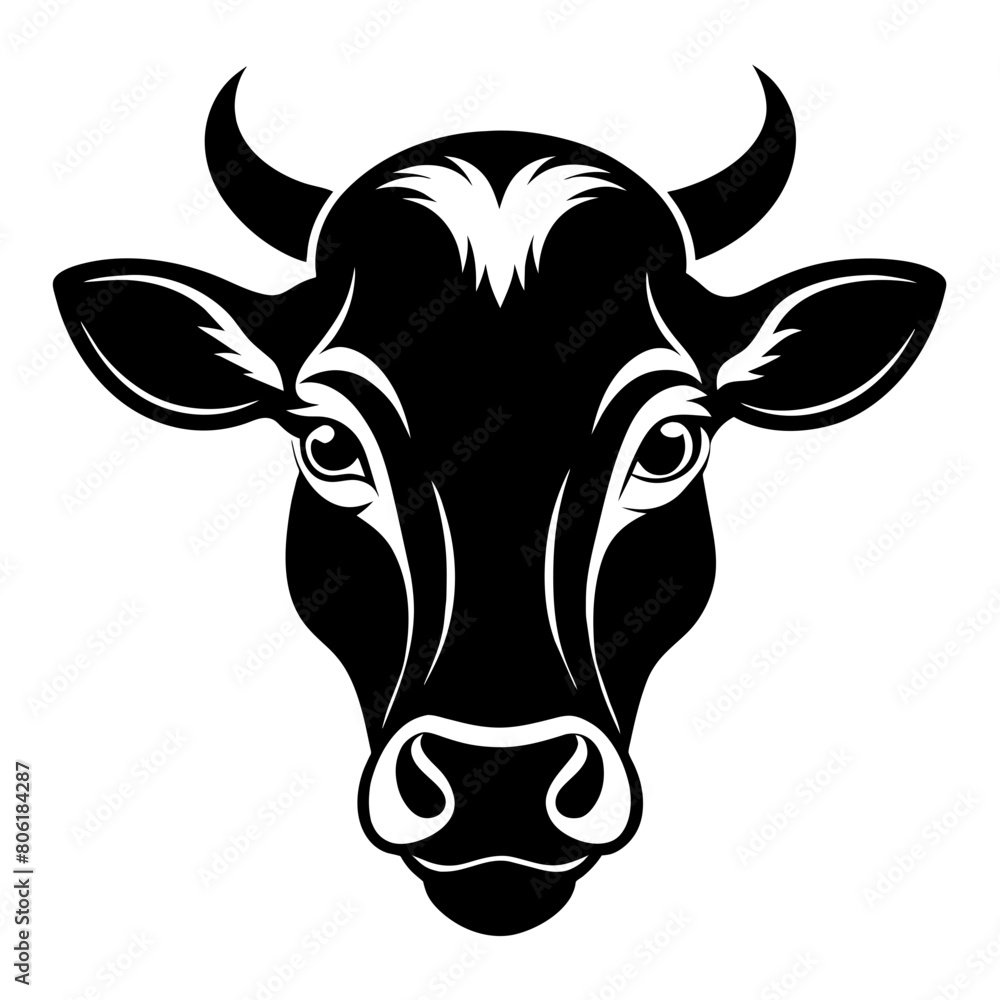 silhouette of a black and white cow