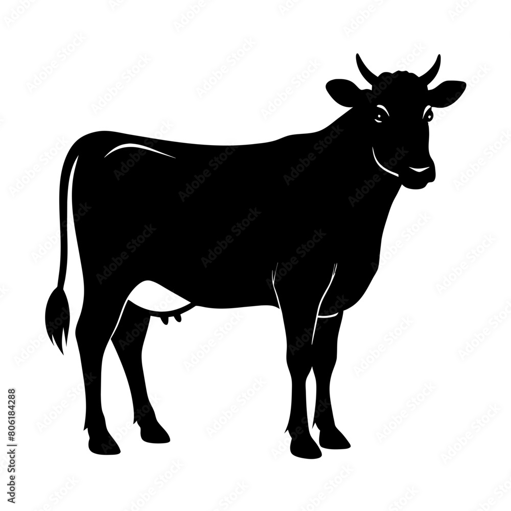 silhouette of a black and white cow