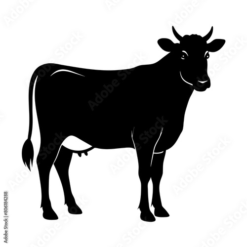 silhouette of a black and white cow