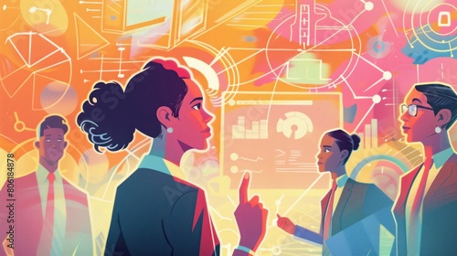 Problem Solving: The woman brainstorming solutions with her team to overcome production challenges, showcasing her problem-solving skills. Generative AI