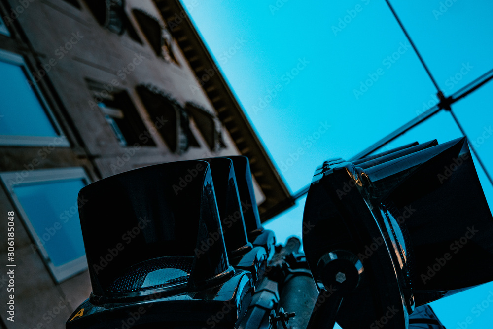 Traffic Light with Sky View in turin center city