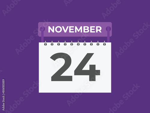 November 24 calendar reminder. 24 November daily calendar icon template. Calendar 24 November icon Design template. Vector illustration 