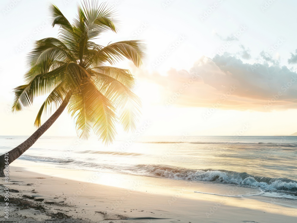 coconut tree sunset in white background