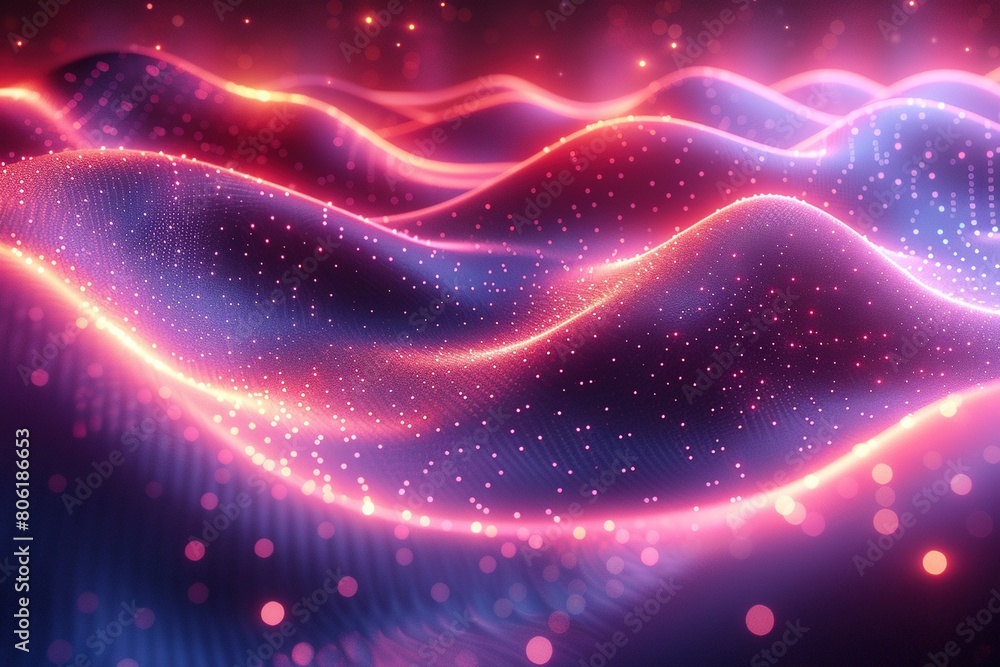 Obraz premium Abstract Neon Wavy Lines in Pink and Blue Shimmering Neon Light Waves