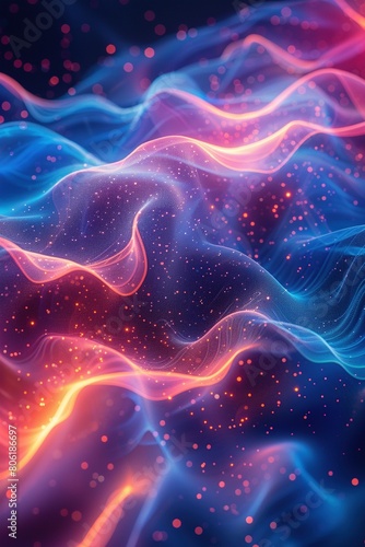 Abstract Neon Wavy Lines in Pink and Blue Shimmering Neon Light Waves