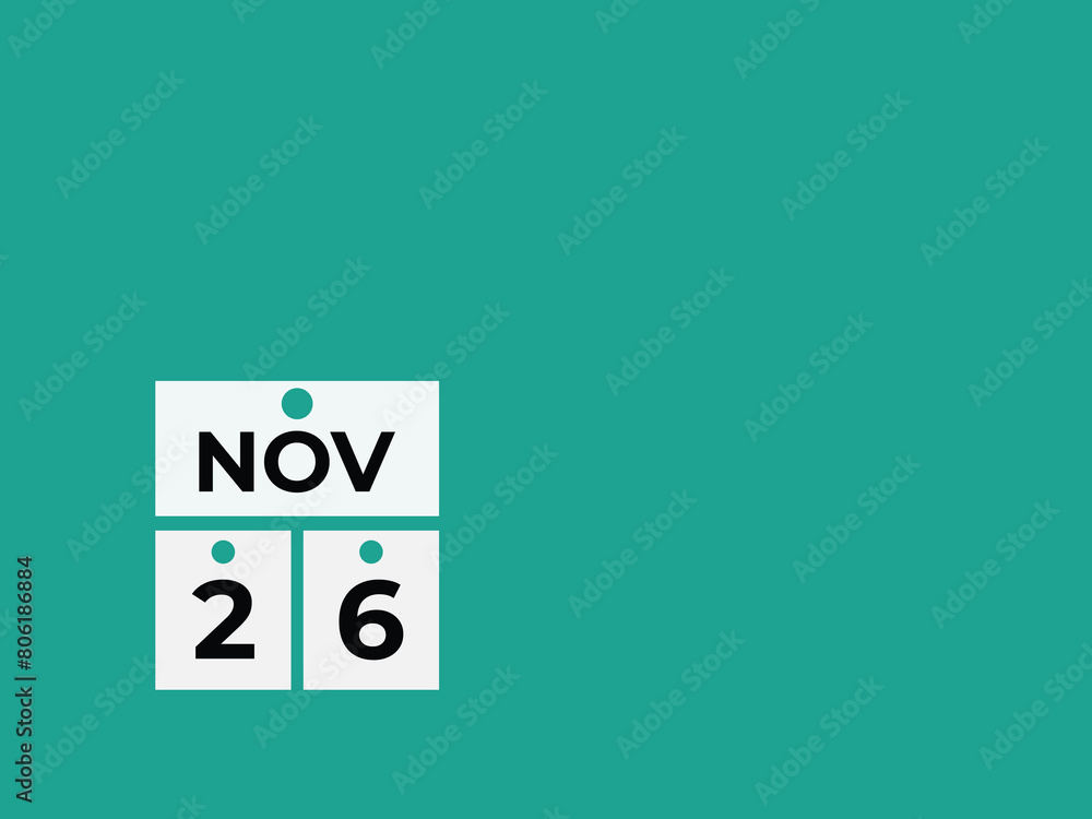 November 26 calendar reminder. 26 November daily calendar icon template. Calendar 26 November icon Design template. Vector illustration
November 26 calendar reminder. 26 November daily calendar icon template. Calendar 26 November icon Design template. Vector illustration