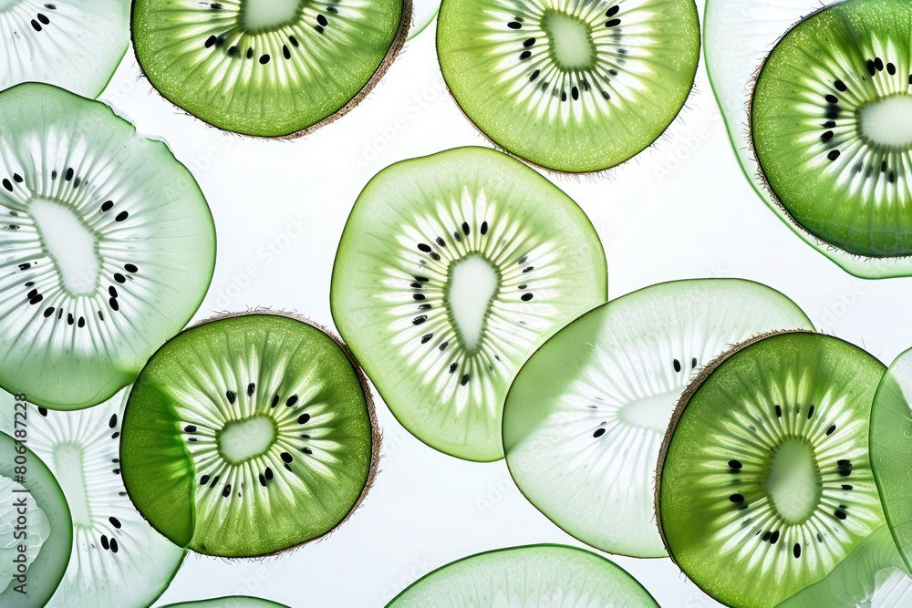 Fototapeta premium transparent slices of kiwi fruit artistically arranged