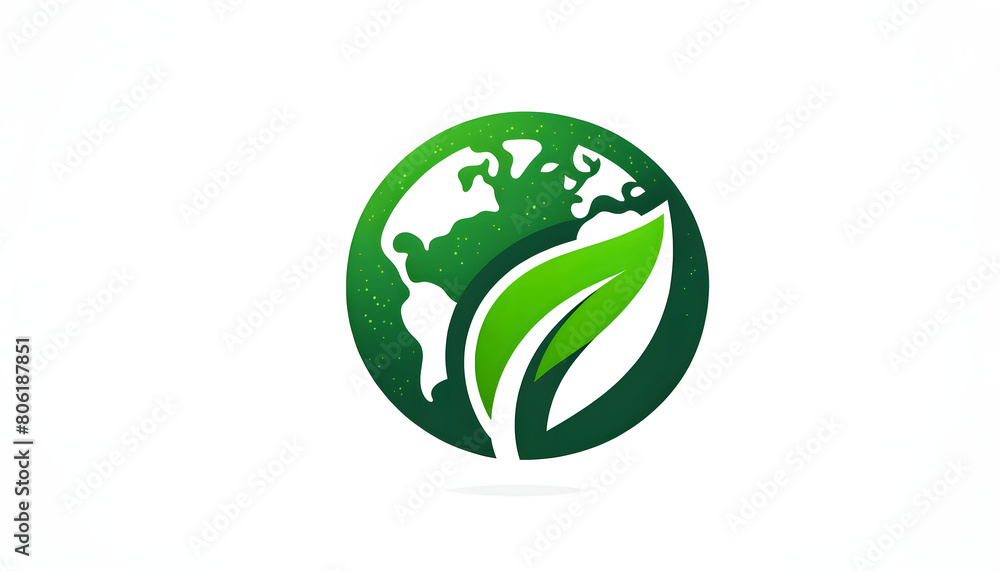 Stylish Green and White Eco-Friendly World Logo with Leaf Motif Stylish Green and White Eco-Friendly World Logo with Leaf Motif