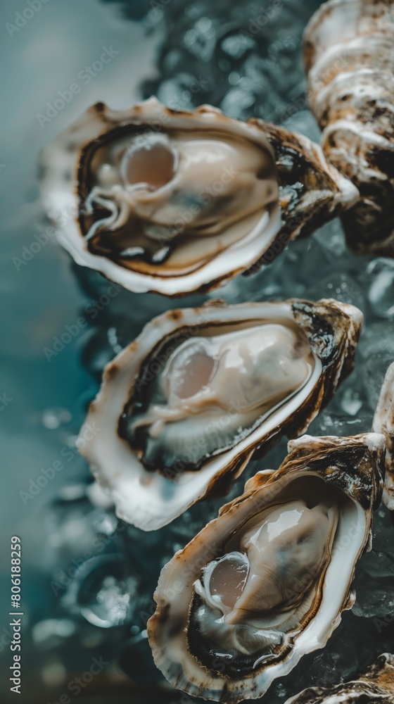 Several oysters arranged neatly in water Several oysters arranged neatly in water