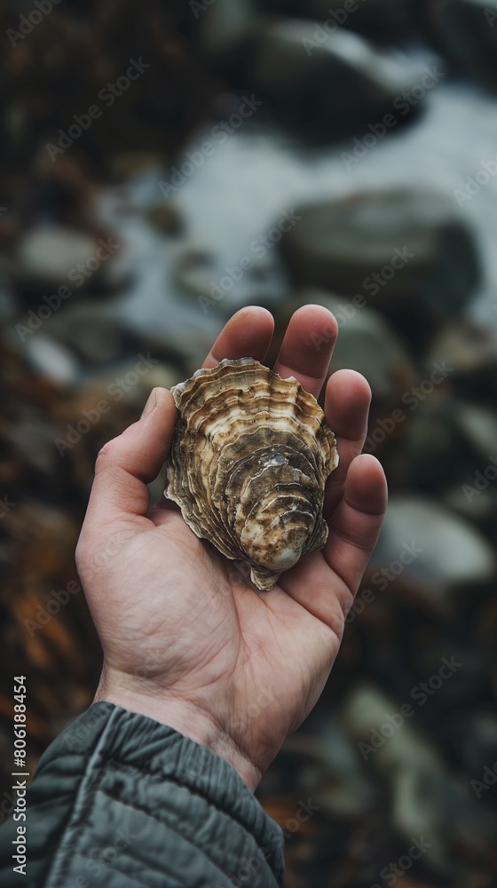A person holds a small shell in their hand A person holds a small shell in their hand