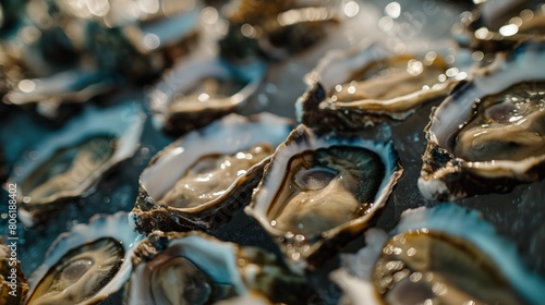 Detailed view of multiple oysters clustered together