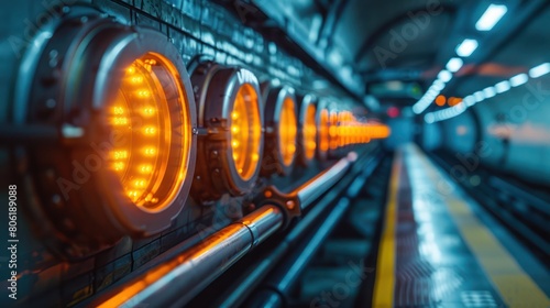 Round orange lights in a tunnel