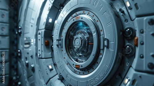 Sci-fi spaceship interior with a large circular door