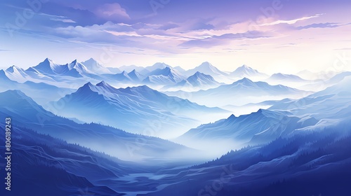 Mountain range in purples and blues at dusk - Panoramic Views