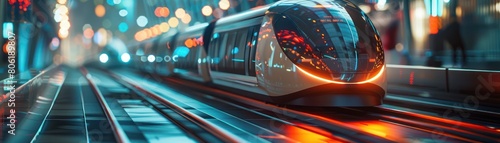 The future of transportation is here. The Hyperloop is a new type of train that can travel at speeds of over 600 miles per hour. It is powered by electricity and uses a vacuum tube to create a frictio photo