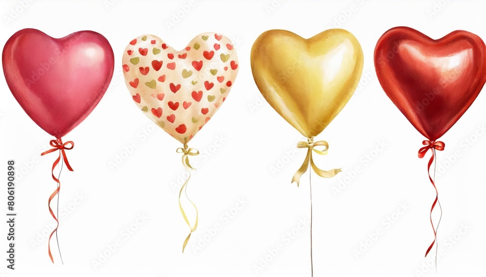 Set of heart balloons for Valentine's Day isolated on on white background
