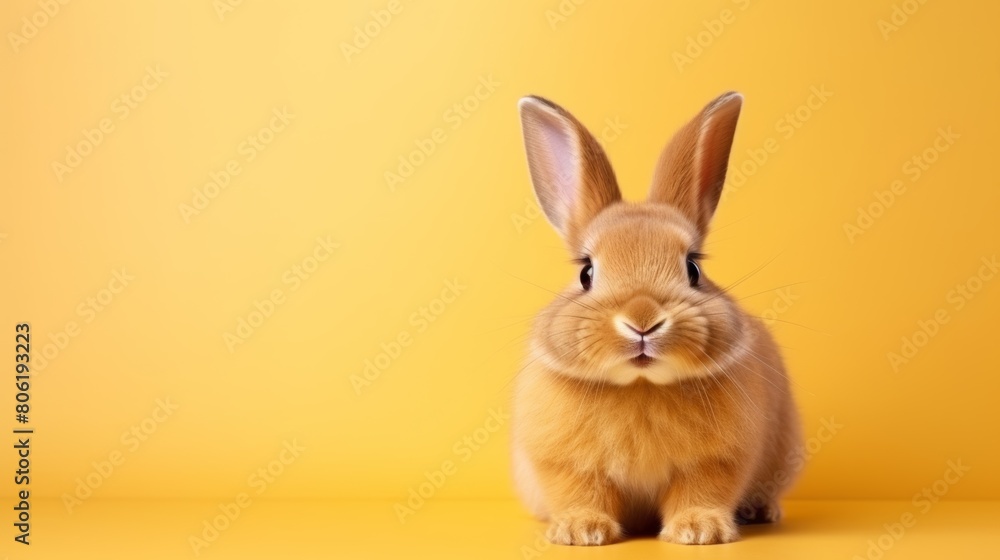 Obraz premium cute animal pet rabbit or bunny brown color smiling and laughing isolated with copy space for easter background, rabbit, animal, pet, cute, fur, ear, mammal, background, celebration, generate by AI