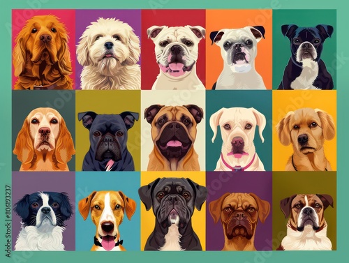 dog breeds  playful and colorful background