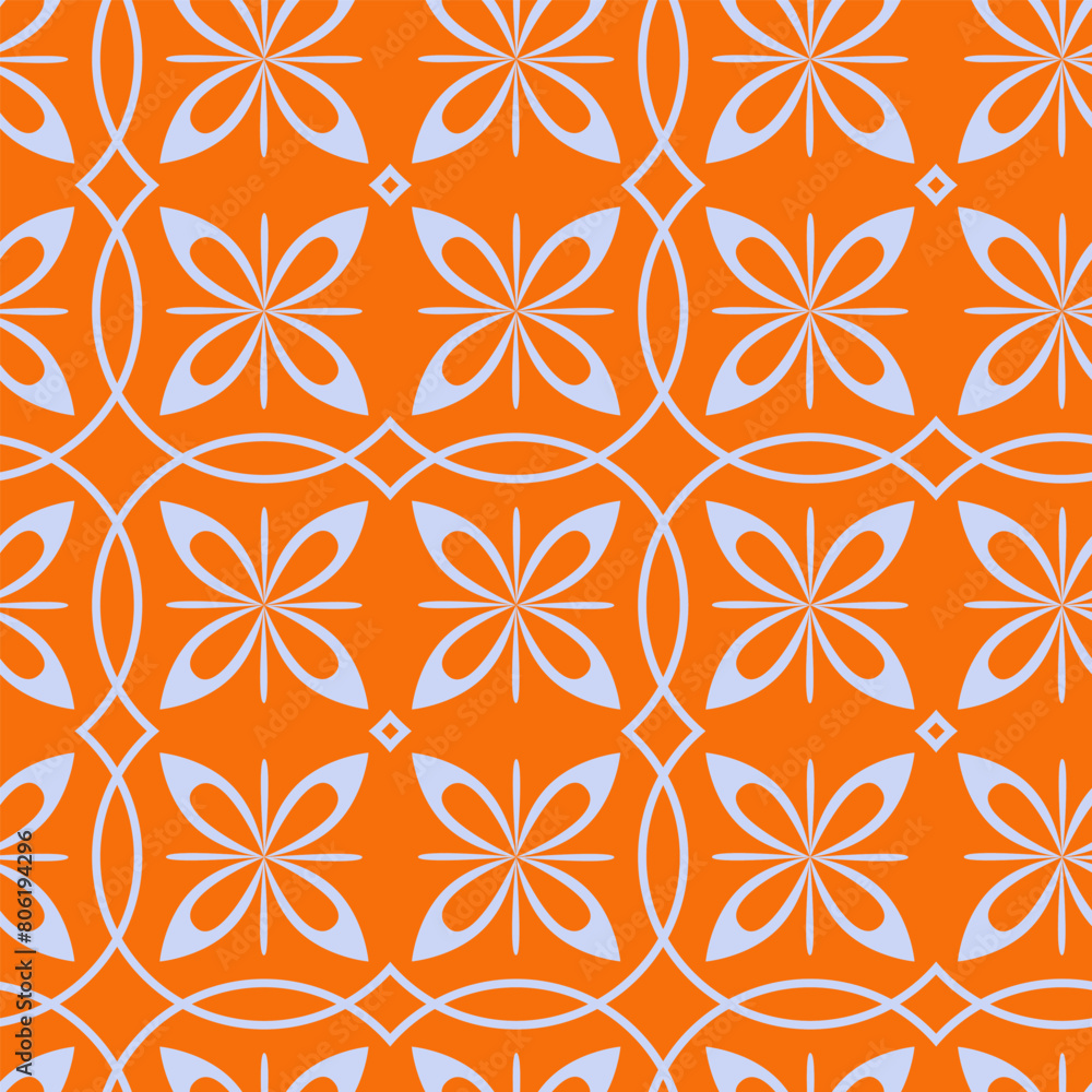 Fototapeta premium Seamless pattern with symmetrical elements on orange background. Oriental background