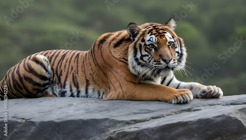A Tiger Gazing Out From A Rocky Ledge