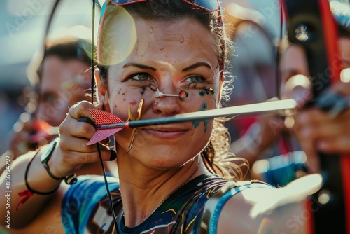Archer Competing in National Archery Championship with Intense Focus and Precision