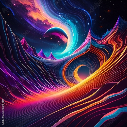 abstract sci fi valley mountains in outer space psychedelic fractal background with stars