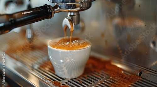 coffee machine at cafe pouring express coffee on a mug