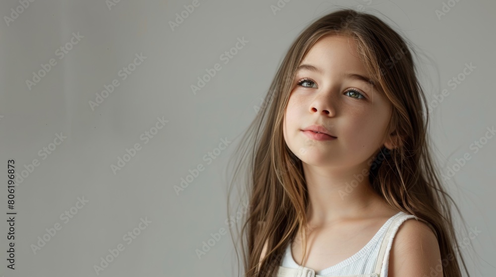 portrait of a beautiful young caucasian white American model teen girl looking forward. child ad with copy space, children, beauty, pretty portrait of a beautiful young caucasian white American model teen girl looking forward. child ad with copy space, children, beauty, pretty