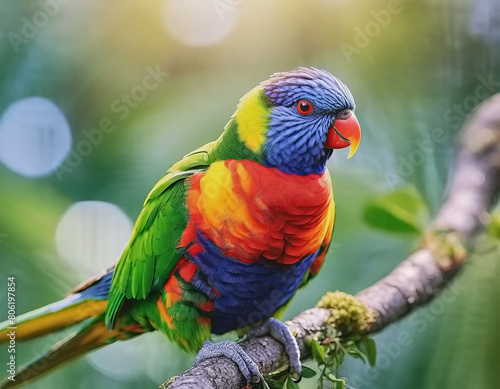 Rainbow Lorikeet Parrot Perched on a Branch AI photo